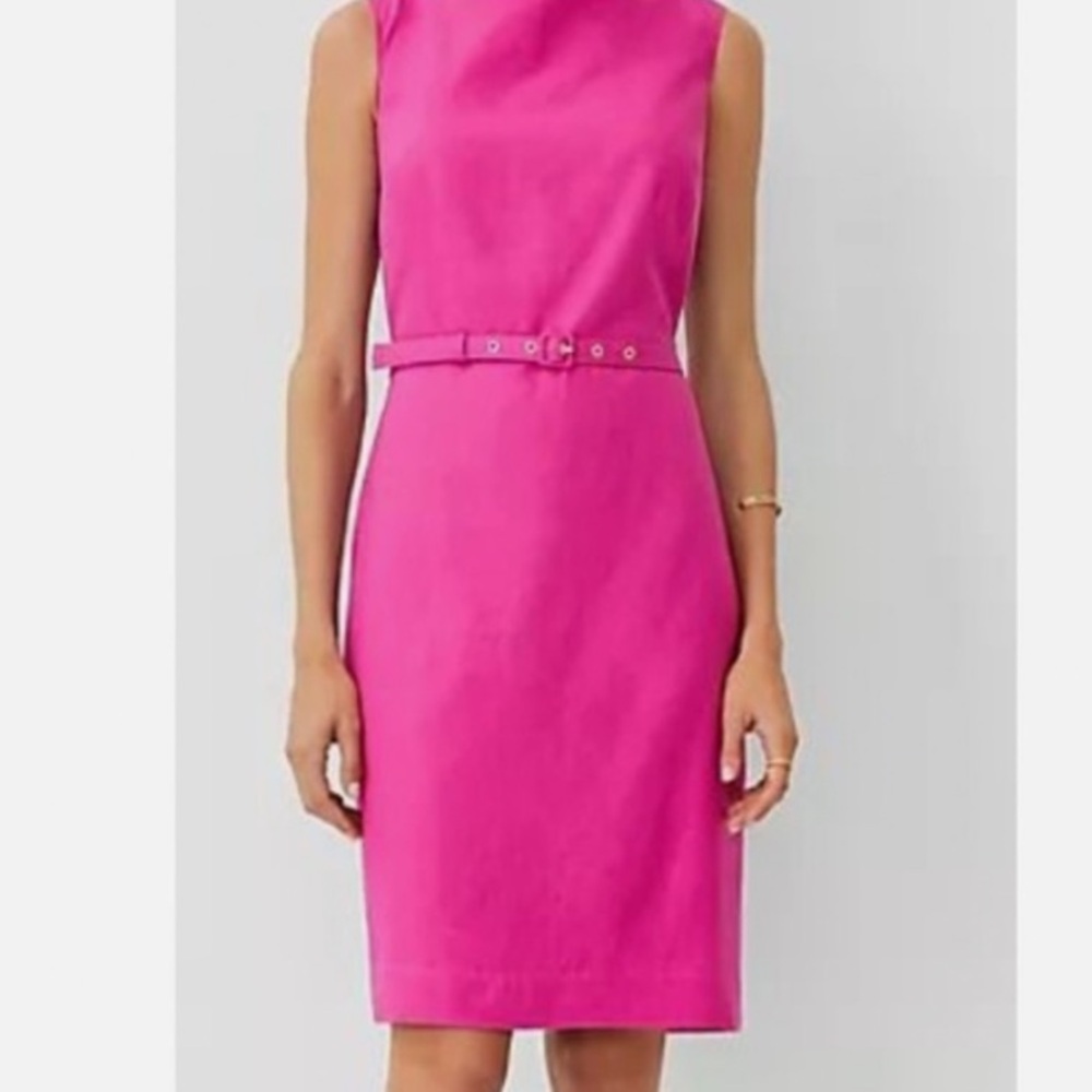 NWT Ann Taylor Vibrant Pink Belted Linen Blend Dress 12p
